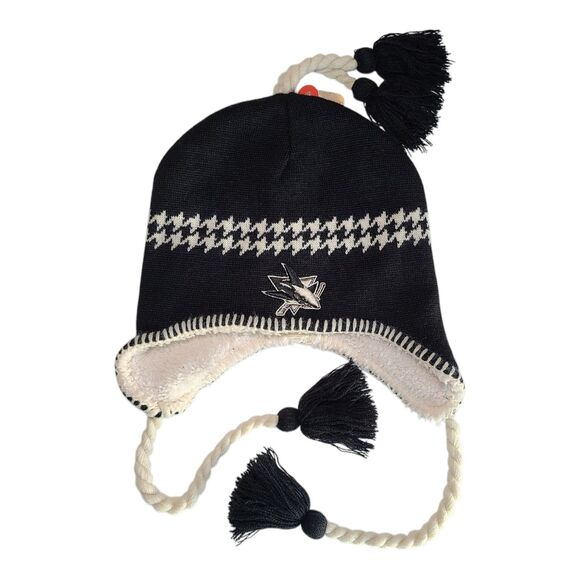 San Jose Sharks NHL Zephyr Adult Black Beanie w/ Tassels Winter Hat Beanie NWT - Picture 1 of 10